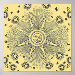 Poster Soleil Stars Céleste Ciel Antique Face