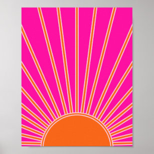 Poster Soleil Sunrise Hot Rose Et Orange Preppy Sunshine
