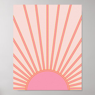 Poster Soleil Sunrise rose Abstrait Retro Sunshine