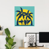 Poster Soleil surf et palmiers surf cool (Bureau à domicile)