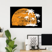 Poster Soleil tropical, palmiers et oiseaux (Bureau à domicile)