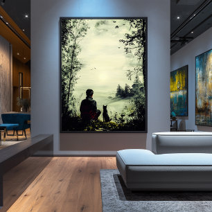Poster Solitude vintage - Homme et chien dans une nature