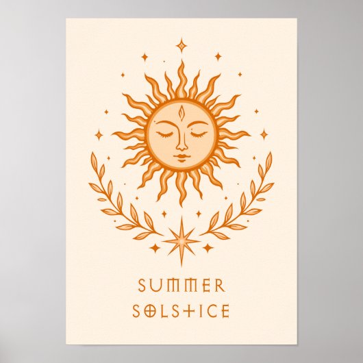 Poster Solstice d'été Visage céleste du soleil Art botani (Devant)