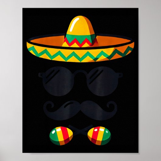 Poster Sombrero Face Cinco De Mayo Mustache Fiesta Men Bo (Devant)