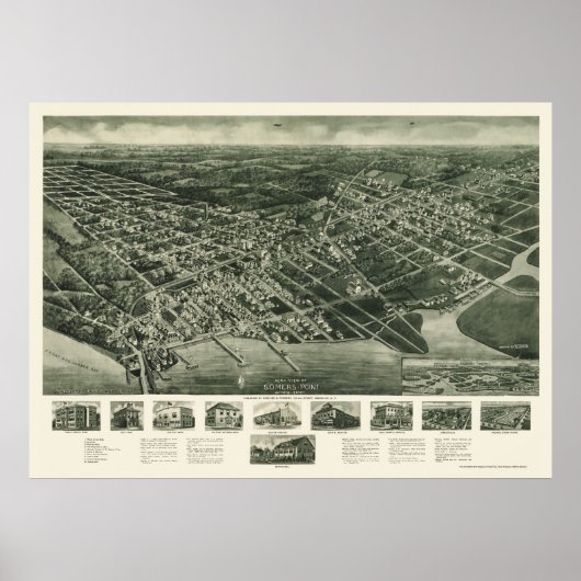 Poster Somers-Point, carte panoramique NJ - 1925 (Devant)