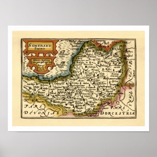 Poster Somerset Comté Angleterre Ancien Atlas Antiquaire  (Devant)
