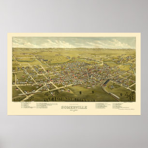 Poster Somerville, carte panoramique de NJ - 1882