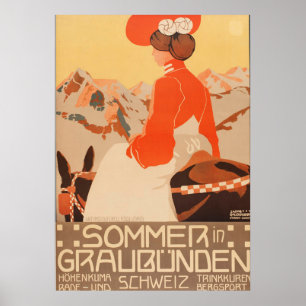 Poster Sommer et courrier de Vintage voyage de Graubunden
