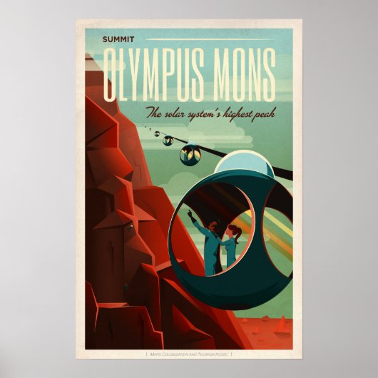 Poster SOMMET OLYMPUS MONS Tour SpaceX Retro Mars Colonie (Devant)