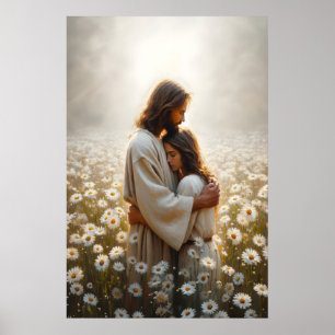 Poster Son Amour Jésus Embrassant Femme Guérison Étreinte