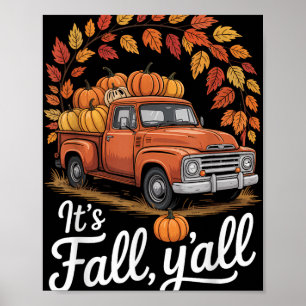 Poster Son Automne Yall Camion Citrouille Automne Arbre B