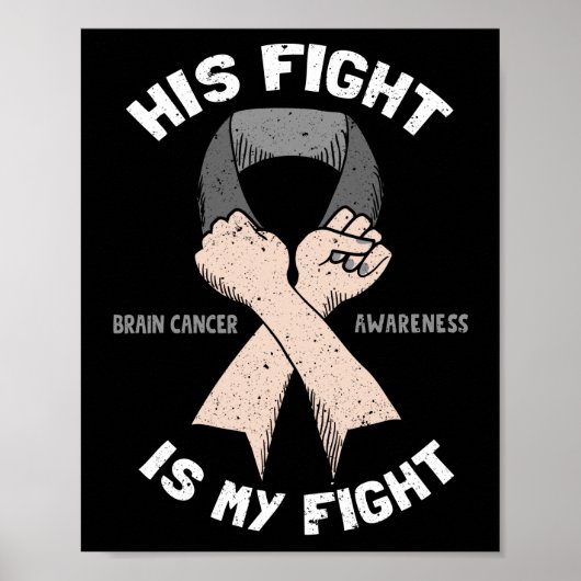 Poster Son Combat Est Mon Cerveau Feu Tumor Gris Ribbon (Devant)