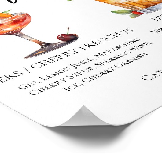 Poster Son Mariage d'été Signature Cocktails Menu (Coin)