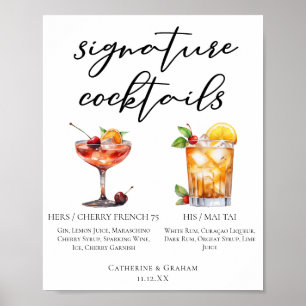 Poster Son Mariage d'été Signature Cocktails Menu