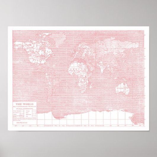 Poster Son monde ~ Carte du monde Vintage rose (Devant)