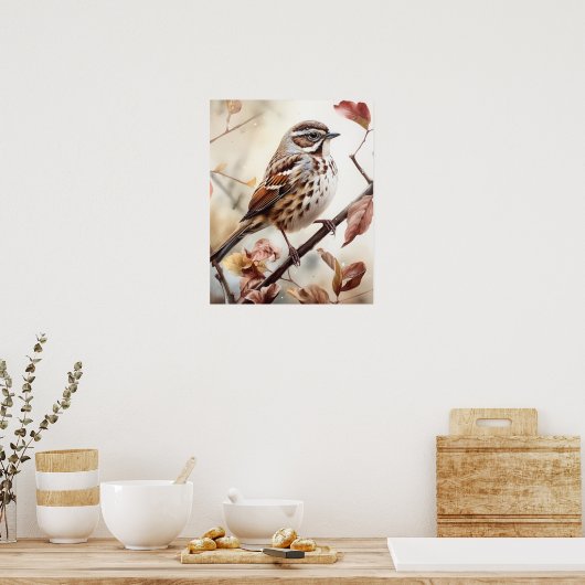 Poster Song Sparrow Bird Art Imprimer l'affiche (Cuisine)