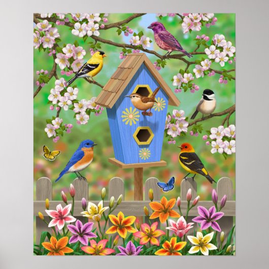 Poster Songbirds Lily Garden Birdhouse (Devant)
