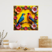 Poster Songbirds vibrants entourés d'un cadre floral (Cuisine)