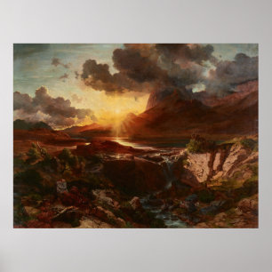 Poster Sonnenuntergang am Hintersee à Berchtesgaden