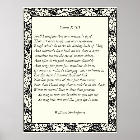 Poster Sonnet # 18 par William Shakespeare (Devant)