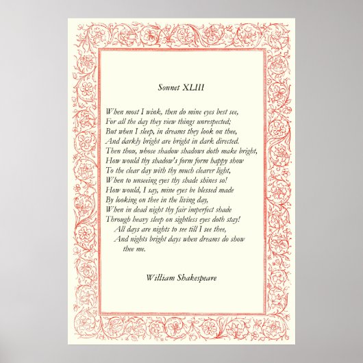 Poster Sonnet # 43 par William Shakespeare (Devant)