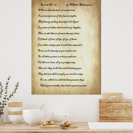 Poster Sonnet no 106 par William Shakespeare (Cuisine)