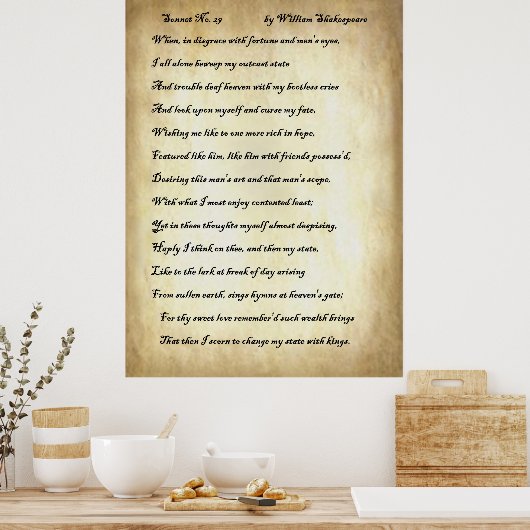 Poster Sonnet no 29 de William Shakespeare (Cuisine)