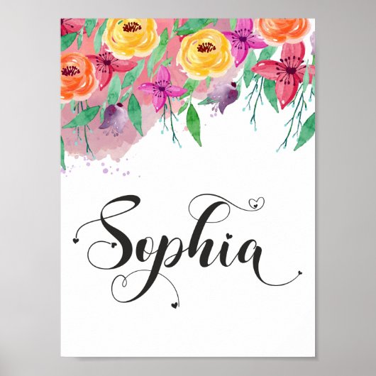 Poster Sophia nom signe Sophia floral Calligraphie Baby (Devant)