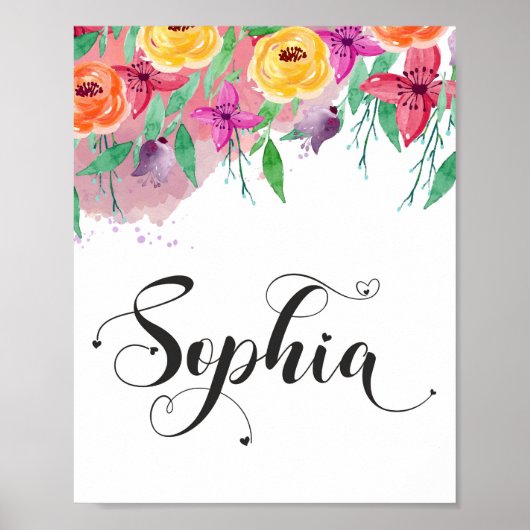 Poster Sophia nom signe Sophia floral Calligraphie Baby (Devant)