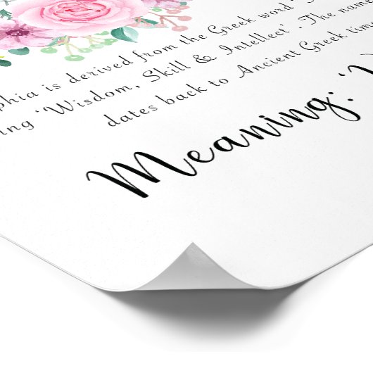 Poster Sophia nom signifiant Imprimer avec fleurs roses 8 (Coin)
