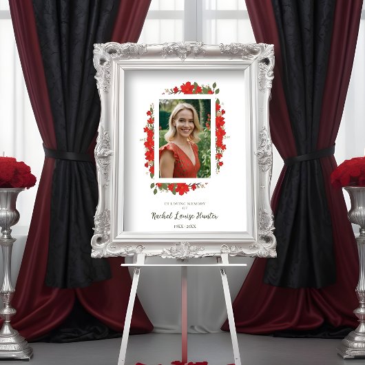 Poster Sophisticated Red Floral Garland In Loving Memory 