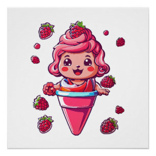 Poster Sorbet framboise Kawaii