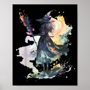 Poster Sorcière Aquarelle Halloween Automne Art Peinture