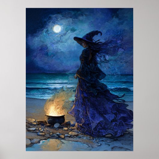 Poster Sorcière au bord de la mer Lune (Devant)