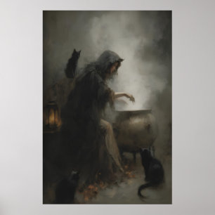 Poster Sorcière au Chaudron Art Imprimable Gothique Sorce