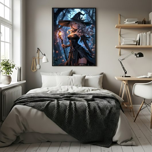 Poster Sorcière au clair de lune dans une forêt enchantée