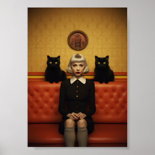 Poster Sorcière avec chats noirs