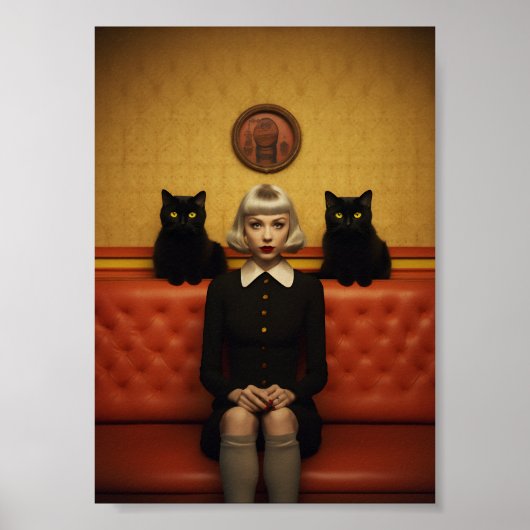 Poster Sorcière avec chats noirs (Devant)
