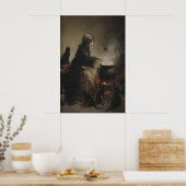 Poster Sorcière avec chats noirs et chaudron, sombre (Cuisine)