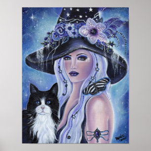 Poster Sorcière avec tuxedo cat art de Renee L. Lavoie