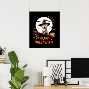 Poster Sorcière bonbons chien chiot drôle Halloween fantô