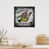 Poster Sorcière, Chat, Chauve-souris et Citrouille, Bonne (Cuisine)