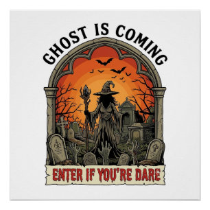 Poster Sorcière Cimetière Mains De Zombie Halloween La Ve