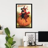 Poster Sorcière Citrouille d'Halloween en rouge sur un ci (Bureau à domicile)