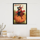 Poster Sorcière Citrouille d'Halloween en rouge sur un ci (Cuisine)