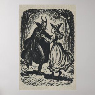 Poster Sorcière dansant avec le diable Impression, Vintag