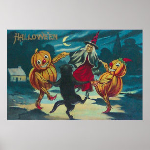 Poster Sorcière dansante Jack O' Lantern Monstre Chat Noi