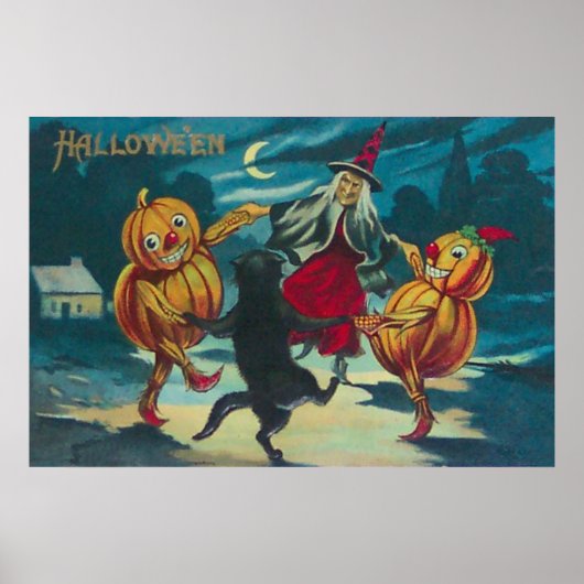 Poster Sorcière dansante Jack O' Lantern Monstre Chat Noi (Devant)