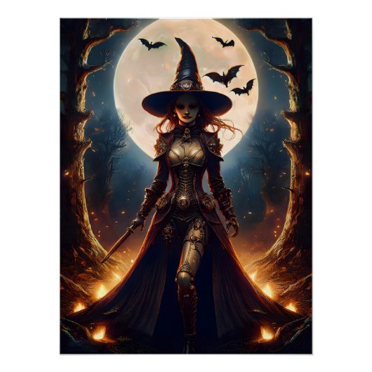 Poster Sorcière de la forêt Steampunk Halloween (Devant)