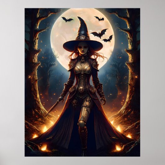 Poster Sorcière de la forêt Steampunk Halloween (Devant)